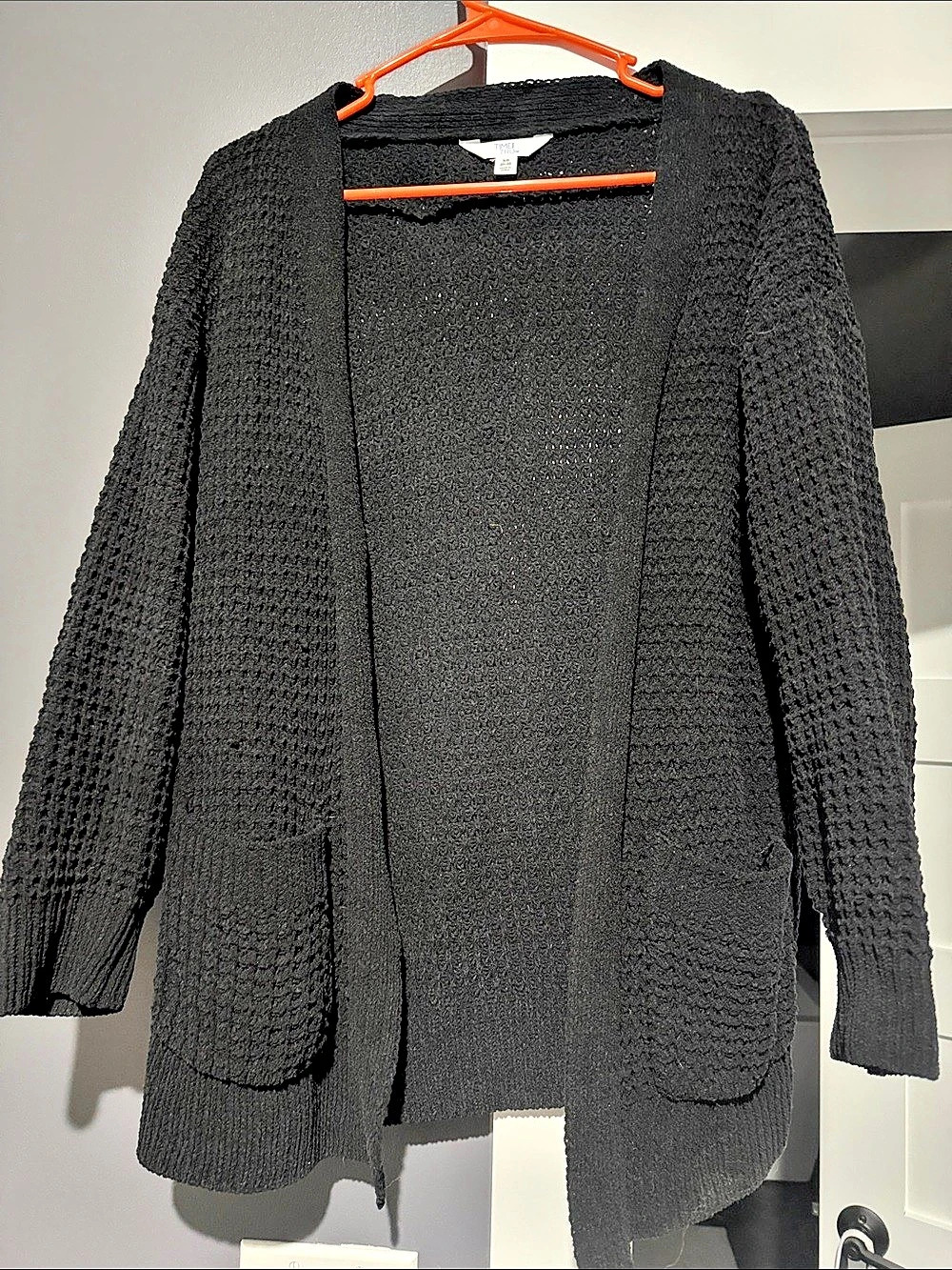 Time and Tru Women's Open Front Cardigan with Pockets Black